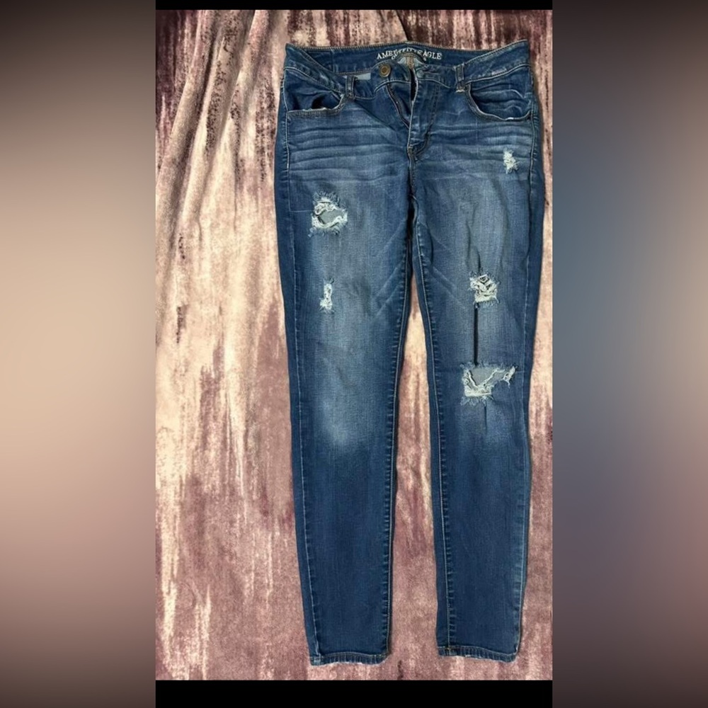 American Eagle Outfitters Dark Blue Distressed Skinny Jeans